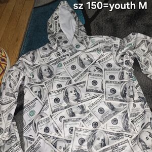 Youth Money Print Hoodie Sz 150 Youth Medium